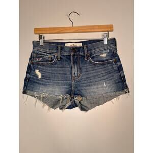 2000s Y2K Hollister Denim Distressed Medium Wash Low Rise Shorty Shorts 3 26